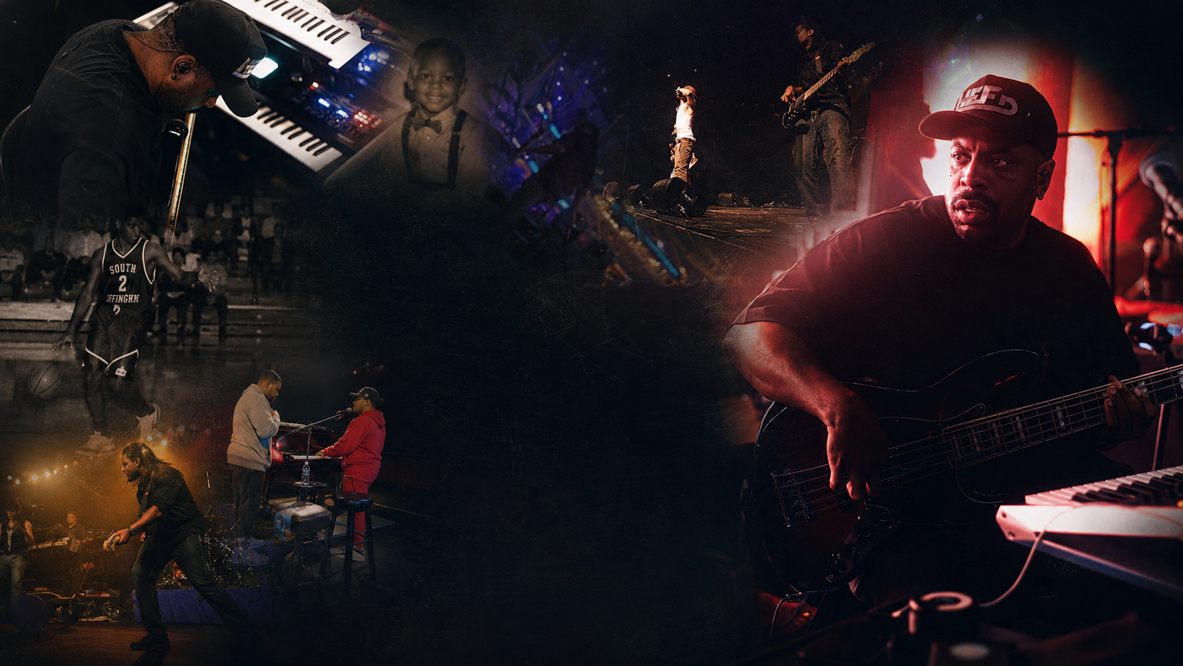 Collage showing Ant Parrish from youth through live performance