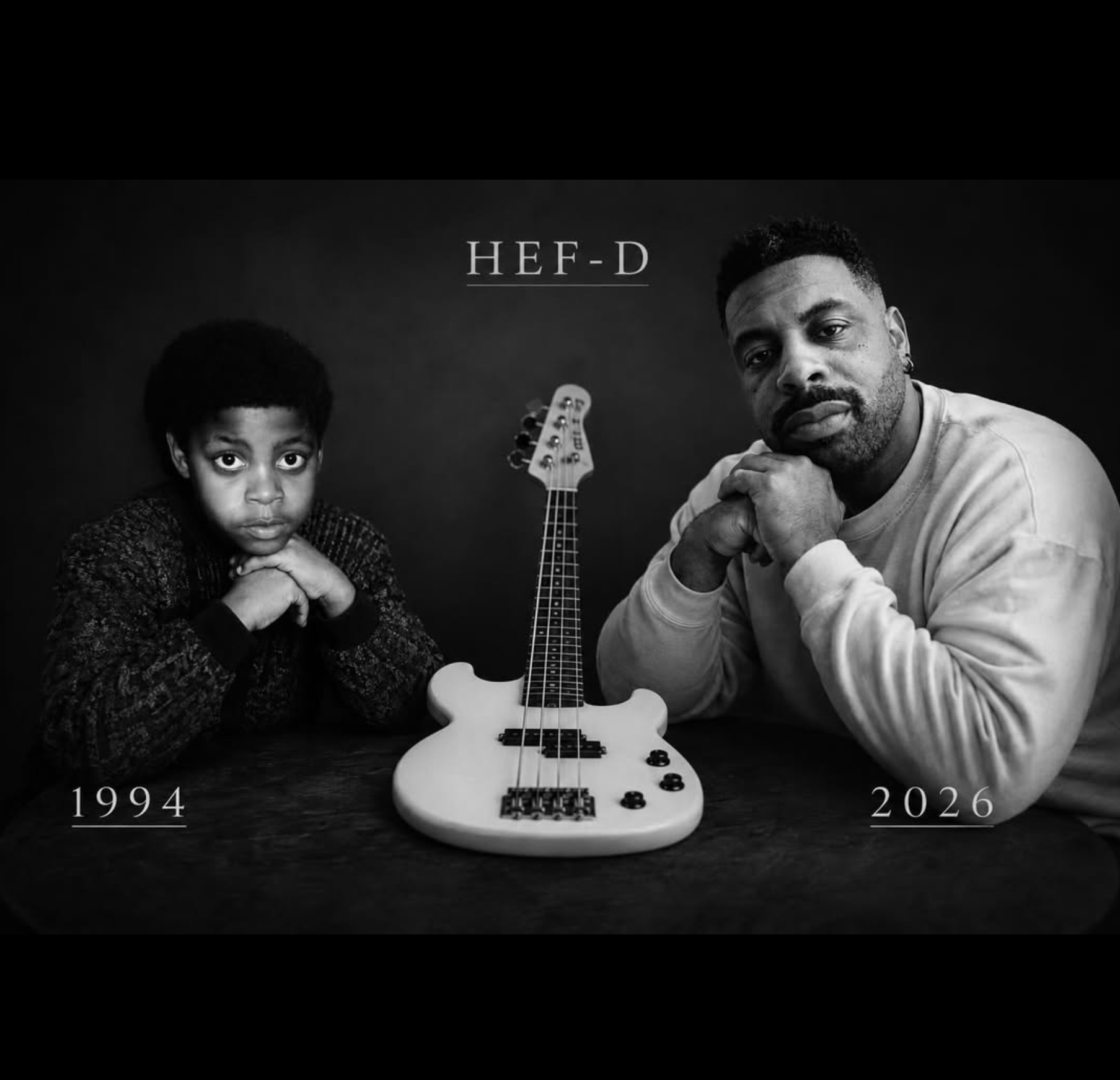 Ant Parrish as a child and adult with a bass guitar
